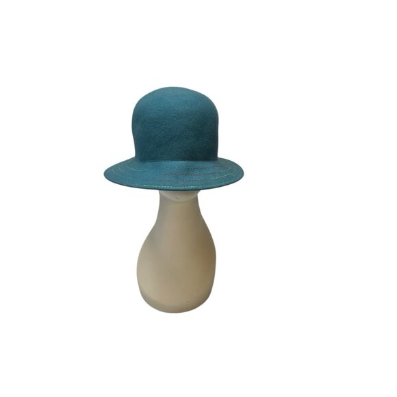 Raffaello Bettini 100% Wool Hat Teal Blue Green Cloche Style Made In Italy main image 10